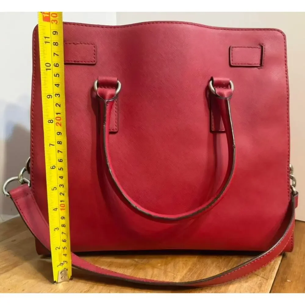 Michael Kors Hamilton Bag In Red Leather With Silver Accents And Key Lock